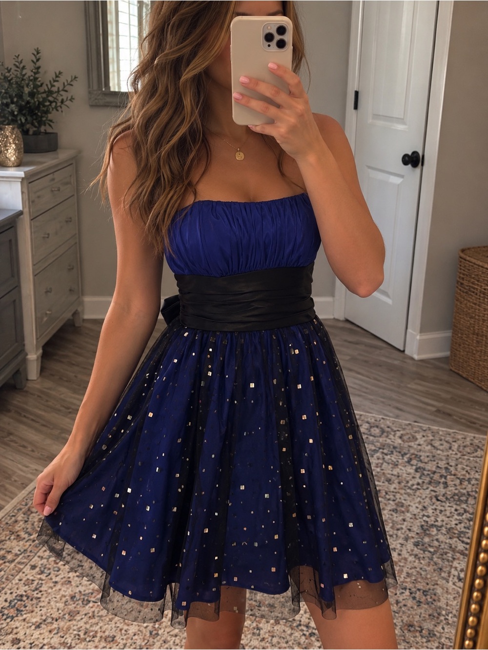 Blondie Nites 2009 Y2K Strapless Blue Black Homecoming Party Dress